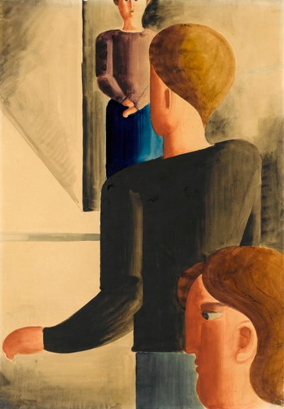 Kolme hahmoa huoneessa Yksinkertainen ele, 1928. tekijältä Oskar Schlemmer