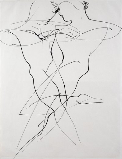 Kaksi hahmoa vastakkaisessa liikkeessä, tanssi tekijältä Oskar Schlemmer