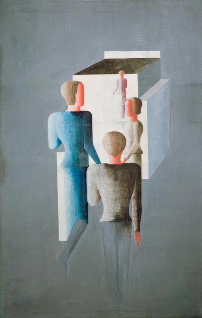 Neljä hahmoa ja kuutio tekijältä Oskar Schlemmer