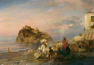 Iltaranta lähellä Ischiaa. 1879 tekijältä Oswald Achenbach