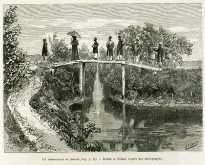 Lähetyssaarnaaja vuorostaan. Tofanin kaiverrus havainnollistamaan tarinaa Trente mois au Tonkin, vuonna 1884, tohtori Paul Hocquard, in le tour du monde 1890, Edouard Chartonin (1807-1890) johdolla, Hachette, Pariisi. tekijältä Oswaldo Tofani