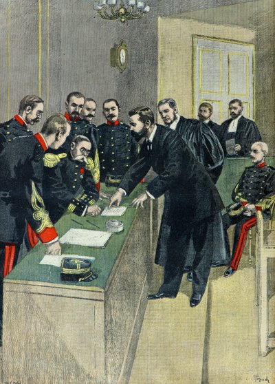 Alphonse Bertillon Alfred Dreyfusin oikeudenkäynnissä tekijältä Oswaldo Tofani