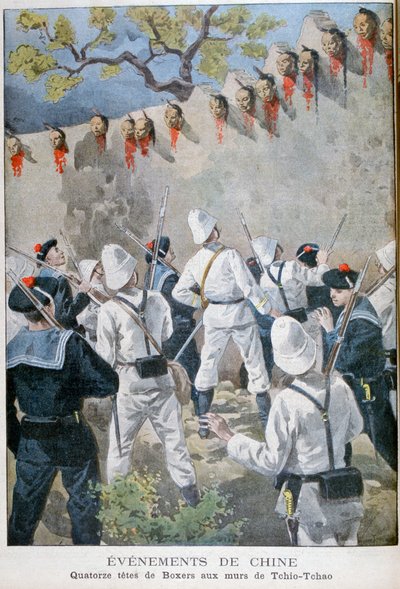 Neljätoista nyrkkeilijän päätä Tchio-Tchaon seinillä, Kiinassa, 1900 tekijältä Oswaldo Tofani