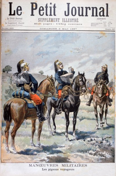 Ranskan sotilasliikkeet: kirjekyyhkysten käyttö kommunikointiin, 1897 tekijältä Oswaldo Tofani