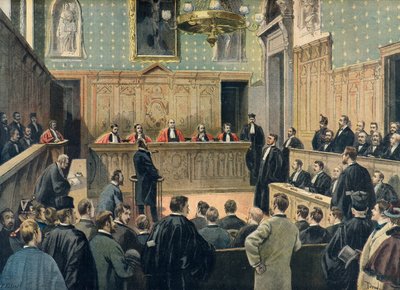 Assize-tuomioistuin Panaman skandaalin oikeudenkäynnin aikana vuonna 1898 (kaiverrus). tekijältä Oswaldo Tofani