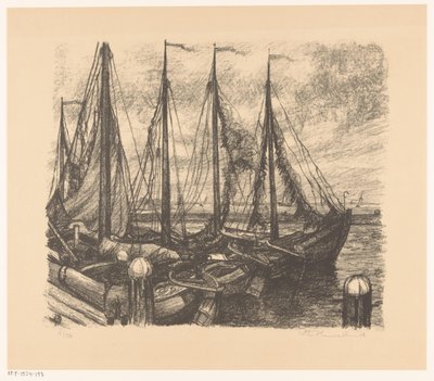 Ankkuroidut kalastusalukset satamassa tekijältä Otto Hanrath (signed by artist)