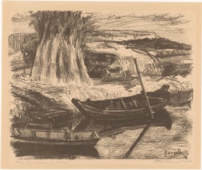 Maisema lähellä Amsterdamia (alkuperäinen nimi esineessä) tekijältä Otto Hanrath (signed by artist)