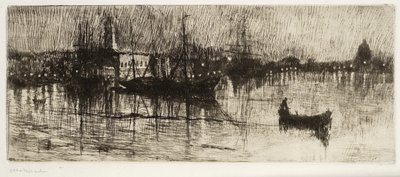 Rainy Night, n. 1880-1882 (etsaus ja kuivapiste) tekijältä Otto Henry Bacher