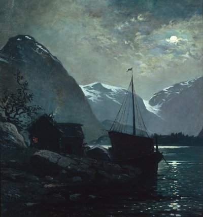 Ilta Vestlandsfjordissa (öljy kankaalle) tekijältä Otto Ludvig Sinding