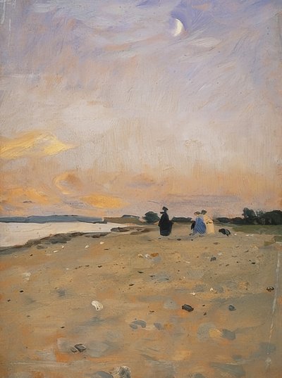 Jokimaisema puolikuun kanssa (rantamaisema Juistilla). 1885 tai noin 1889 tekijältä Otto Modersohn