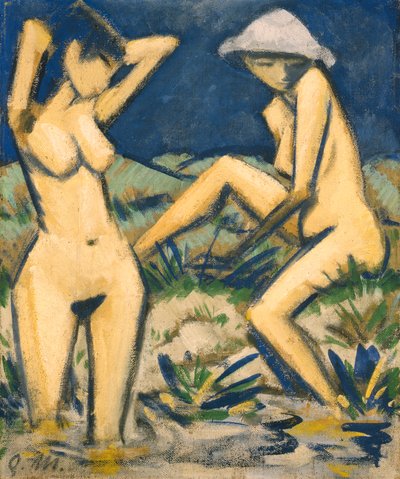 Uimarit, n. 1920 (öljy kankaalle) tekijältä Otto Mueller