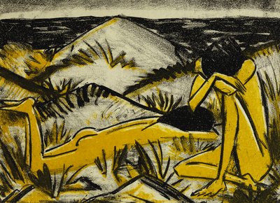 Dunes yksi istuu ja tyttö makuulla tekijältä Otto Mueller