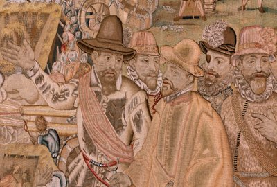 Flanderin kuvakudos. Sarja Arkkiherttua Albertin voitot ja taistelut. Hulstin kaupungin (Toma de la Plaza de Hulst) valloitus. Seitsemäs kuvakudos sarjassa. Mallina Otto van Veen ja Hans I Snellinck. Valmistus Martin Reynbouts, Bryssel tekijältä Otto van Veen