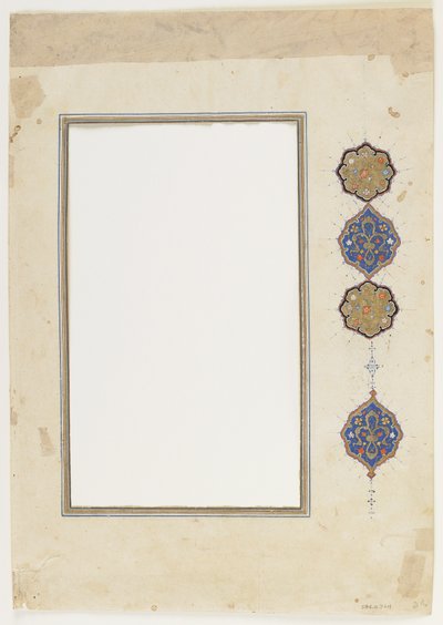 Folio Koraanista (reunus), irrotettu käsikirjoitusreunus, 1500-luvun 2. puolisko (muste, läpinäkymätön akvarelli ja kulta paperille) tekijältä Ottoman School