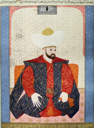 Ottomaanien valtakunta: "" Ottomaanien sulttaani Murad I:n (1326-1389) muotokuva"" Miniatyyri käsikirjoituksesta (Ms. 1973, folio 62a) "" Zubdatat-al-Tawarikh"" (Zubdat al-Tawarikh) (Tarinoiden kerma) historioitsija Seyyid Loqman Ashuri 1538. Turkin ja isl tekijältä Ottoman School