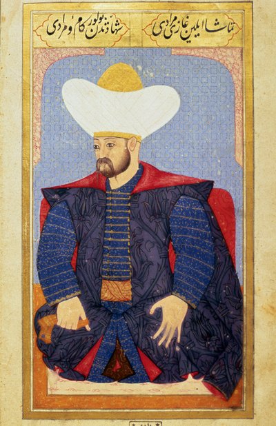 Ottomaanien valtakunnan sulttaani Murad I:n (1326-1389) muotokuva Seyyid Lokman Husseinin käsikirjoituksesta "Ihmisen fysiognomia (Ottoman ottomaanien henkilökohtaisista järjestelyistä). (Ms. ty6087 folio 27b) tekijältä Ottoman School