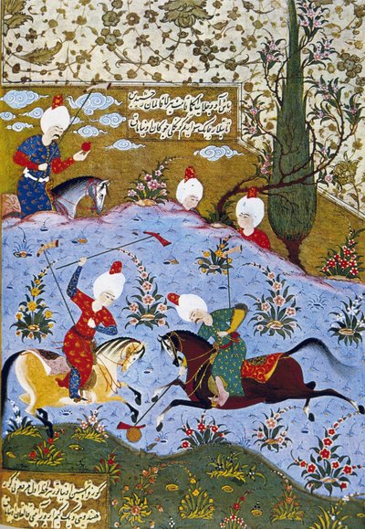 Prinssi, joka pelaa pooloa, kuvitus Divan-i Nevaista, Ali Sir Nevain runoja tekijältä Ottoman School