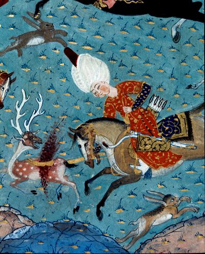Edustus sulttaani Murad II:n (Murat) (1404-1451) hoviherroista, jotka metsästivät peuroja ja jänistä. 1600-luvun miniatyyri. Istanbul, Topkapi Sarayi -museon kirjasto tekijältä Ottoman School