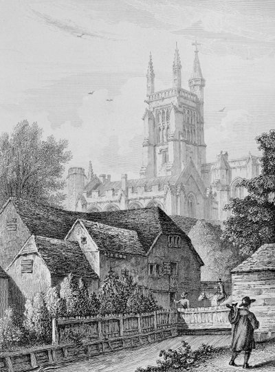 College Tower, kirjasto ja mylly Winchester, noin 1830 tekijältä Owen Brown Carter