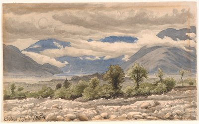 Italian vuoristomaisema pilvisellä säällä tekijältä P.C. Skovgaard
