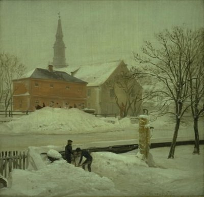 Näkymä taiteilijan asunnosta Løwenerin kartanossa Christianshavnissa. Talvipäivä lumella tekijältä P.C. Skovgaard