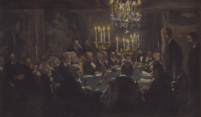 Sävellysluonnos "Kokous tiedeseurassa" tiedeseurassa tekijältä Peder Severin Krøyer
