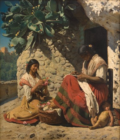 Kaksi mustalaisnaista mökkinsä ulkopuolella. Espanja tekijältä Peder Severin Krøyer