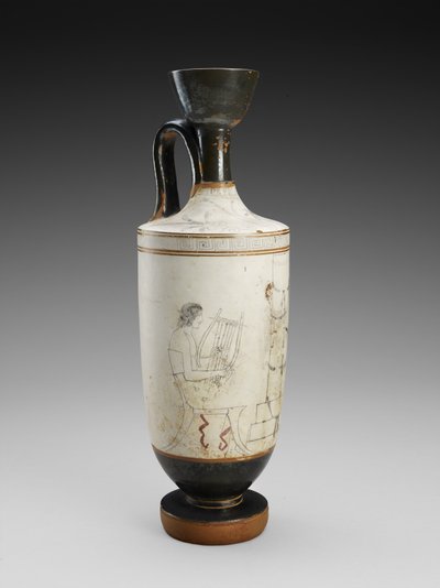 Olkapää Lekythos valkoisella pohjalla, monivärinen maalaus hautajaiskohtauksesta, 450-440 eKr. (terrakotta, valkoinen pohjatyyli) tekijältä Painter Houston