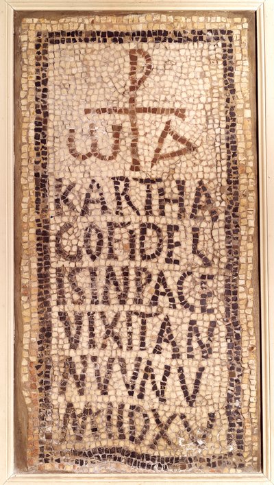 Paleokristillinen antiikki: Karthagon hautausmosaiikki, tulee muinaisen Fournos Minusin raunioista Tunisiasta. 4. vuosisadan loppu - 5. vuosisadan alku JC:n jälkeen. Pariisi, Louvre-museo tekijältä Paleo Christian