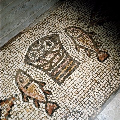 Kalojen ja leipien ihme, mosaiikki 4. tai 5. vuosisadalta tekijältä Paleo Christian