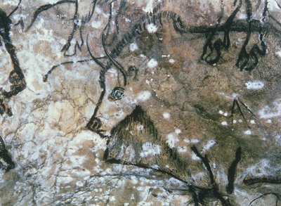 Loukkaantunut härkä, kalliomaalaus, Magdalenian (luolamaalaus) tekijältä Paleolithic Paleolithic