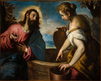 Jeesus ja samarialainen nainen (öljy kankaalle) tekijältä Palma Il Giovane