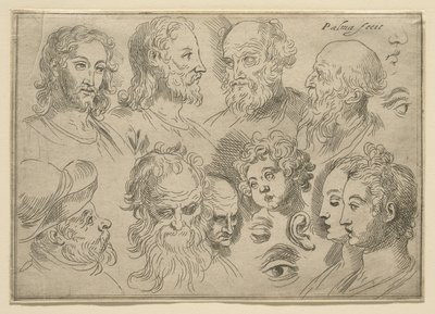 Luonnostaulu, jossa on kymmenen päätä, 1636 tekijältä Palma Il Giovane