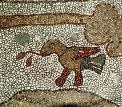 Kyyhkynen oliivinoksan kanssa. Mosaiikki (mosaiikki) tekijältä Pantaleone Pantaleone