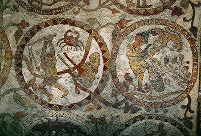 Eläinradan merkit mosaiikkilattiasta (mosaiikki) tekijältä Pantaleone Pantaleone