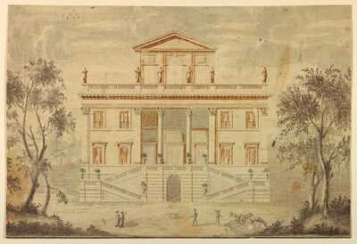 Piirustus, huvilan julkisivu, 1750-70 tekijältä Paolo Posi
