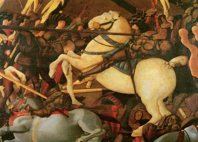 San Romanon taistelu, yksityiskohta Bernardino della Ciardan hevosestaan, n. 1456, tempera paneelissa tekijältä Paolo Uccello