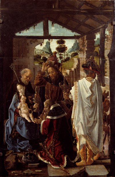 Maagien palvonta. (öljy puulle, noin 1582) tekijältä Paolo de San Leocadio