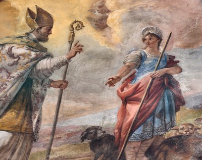 Paolo de Matteisin freskot vuodelta 1714 holvissa ja rummussa, jotka kuvaavat pyhimyksen elämää, San Cataldon kappeli katedraalissa, Taranto, Italia (kuva). tekijältä Paolo di Matteis