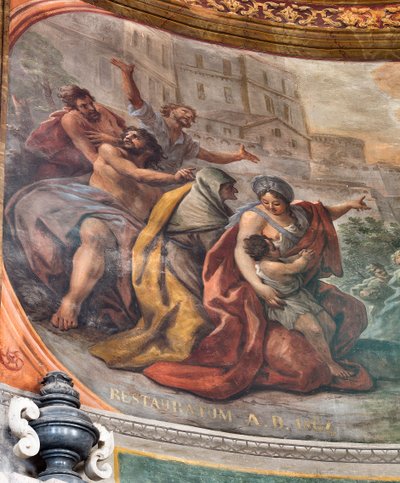 Paolo de Matteisin freskot vuodelta 1714 holvissa ja rummussa, jotka kuvaavat pyhimyksen elämää, San Cataldon kappeli katedraalissa, Taranto, Italia (kuva). tekijältä Paolo di Matteis