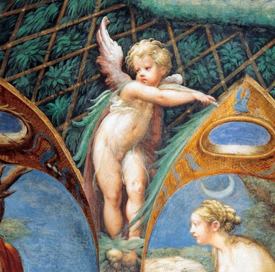 Kerubin ja Dianan kasvot, Dianan ja Actaeonin myytistä, noin tekijältä Parmigianino
