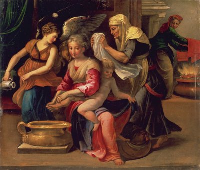 Vauvan uiminen (öljy paneelissa) tekijältä Parmigianino