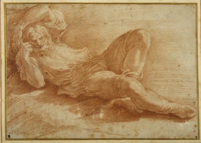 Parrakas hahmo, nukkuu (punainen liitu valkoisella paperilla) tekijältä Parmigianino