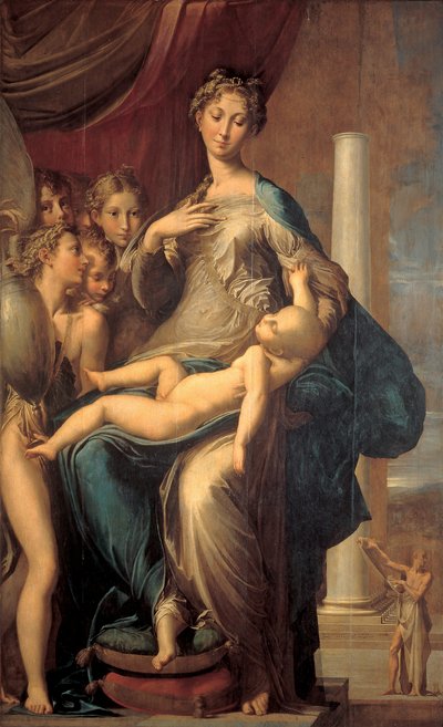 Madonna pitkällä kaulalla (Madonna pitkällä kaulalla), maalaus Girolamo Fra Mazzola dit PARMIGIANINO tekijältä Parmigianino