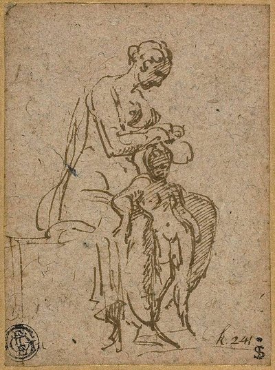 Nainen deloosaa lapsen tekijältä Parmigianino