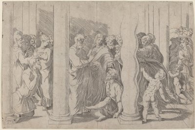 Pyhät Pietari ja Johannes parantavat rammaa miestä Golden Gatessa tekijältä Parmigianino after Raphael