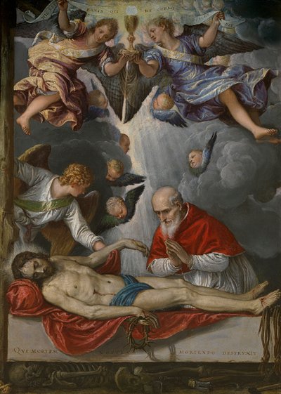 Espanjaksi:  Pius V:n kunnioittama kuollut Kristus. tekijältä Parrasio Micheli