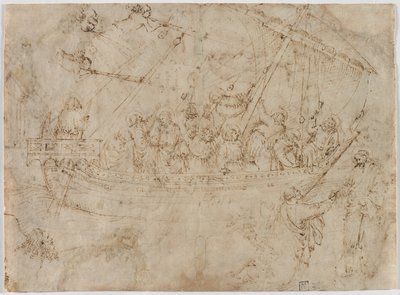 Navicella recto Kaksi piirustusta laivoista verso, n. 1410-luku. tekijältä Parri Spinelli