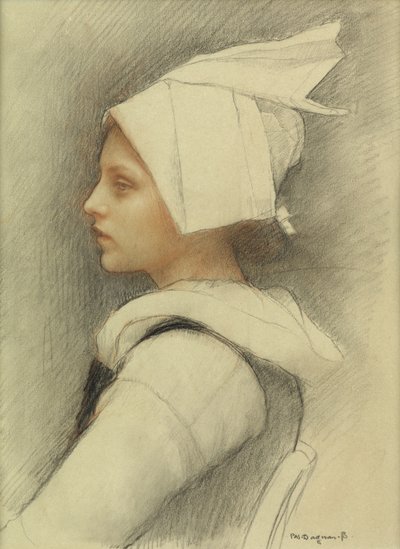 Breton tyttö (värillinen liitu paperille) tekijältä Pascal Adolphe Jean Dagnan Bouveret