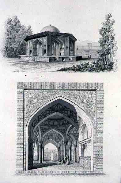 Kioski Golestan Qajar Palacessa "Kasr l Kadjar", Teheranissa "Voyage Pittoresque of Persia", kaiverrettu Otto Obermayer, julkaisija Lemercier, Pariisi tekijältä Pascal Xavier (after) Coste